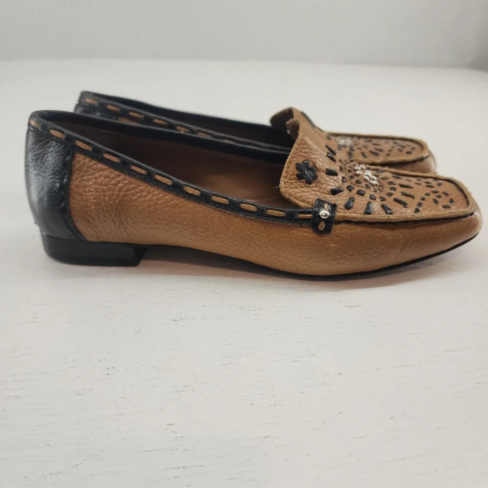 Brighton 6M | Kafka Brown Black Pebbled Leather Loafers Flats R4726‎ Womens